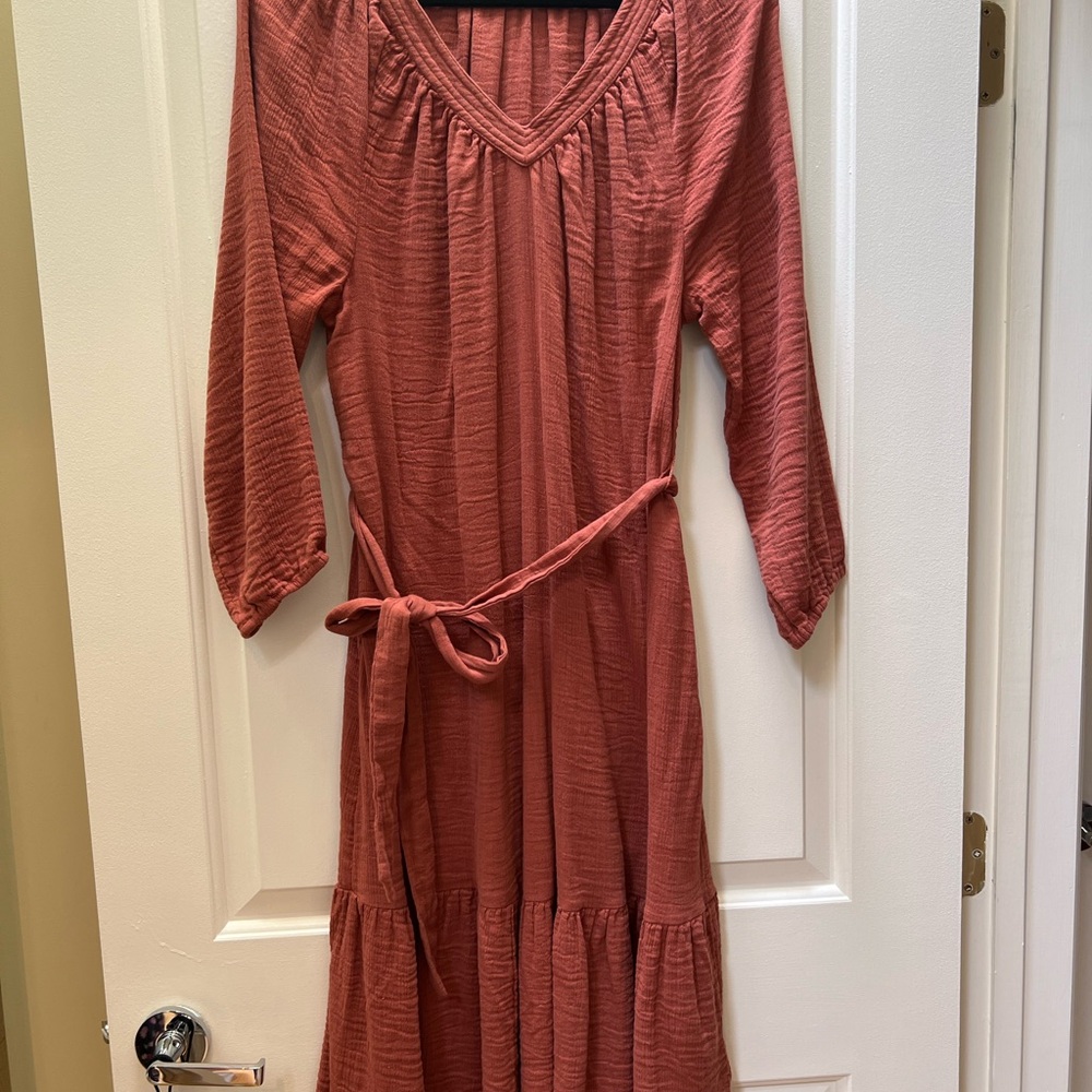 Casual Rust V-Neck Dress